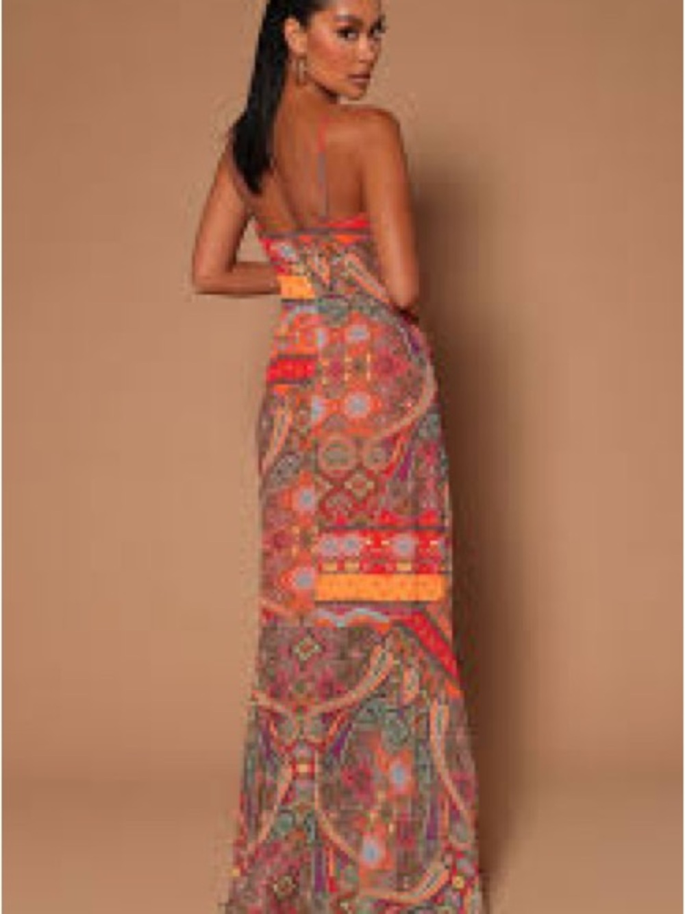 Fashion Nova LUXE Multicolor Paisley Strapless Maxi Dress - Red & Orange Accents